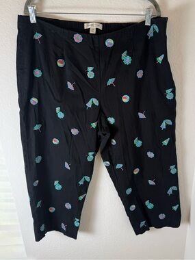 VTG Coldwater Creek Black Capri Pants Beach theme embroidered plus size 18w